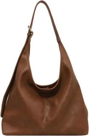 Hobo Bags for Women Soft PU Leather Tote Shoulder Bag Vintage Slouchy Handbag Purses