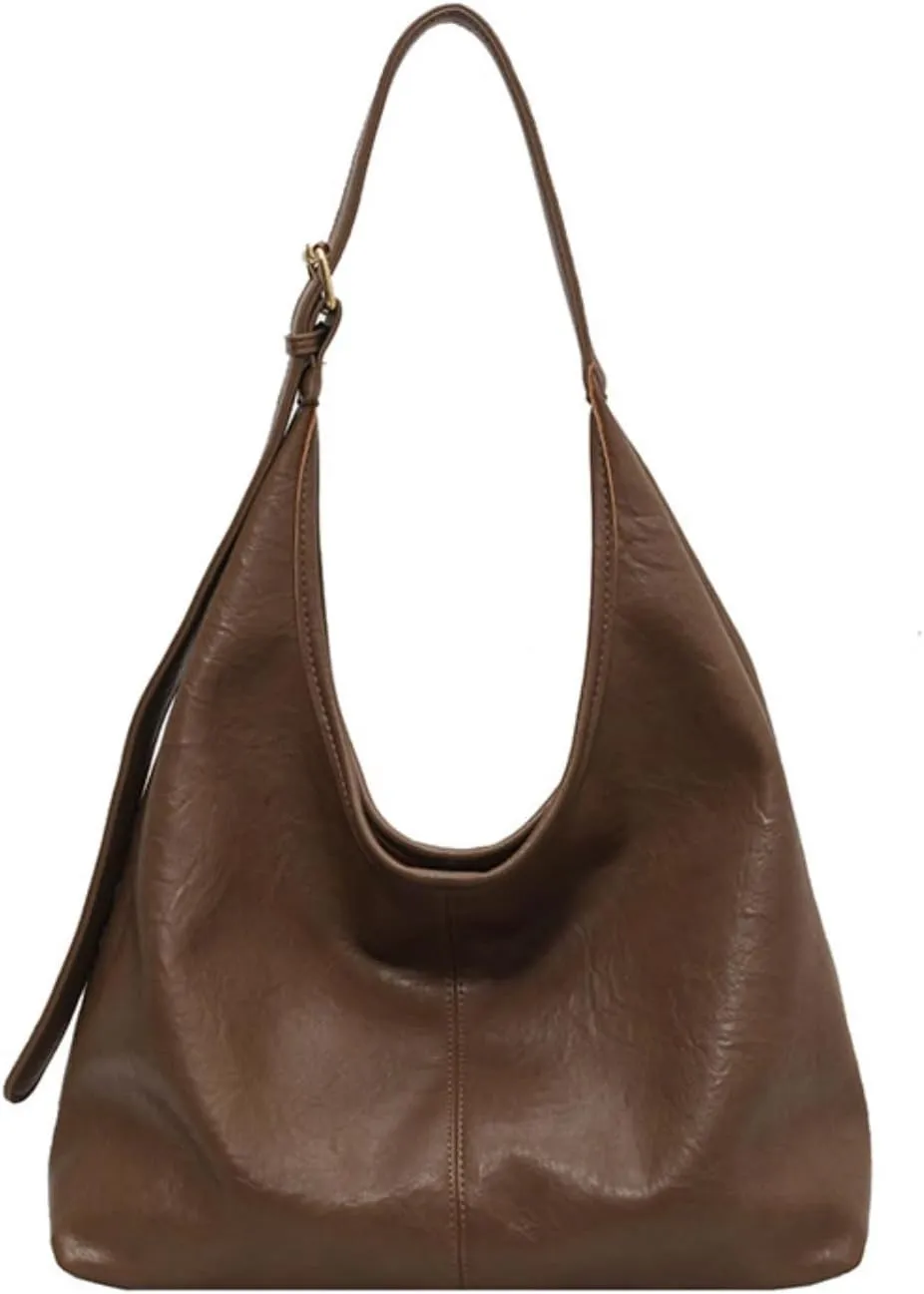 Hobo Bags for Women Soft PU Leather Tote Shoulder Bag Vintage Slouchy Handbag Purses
