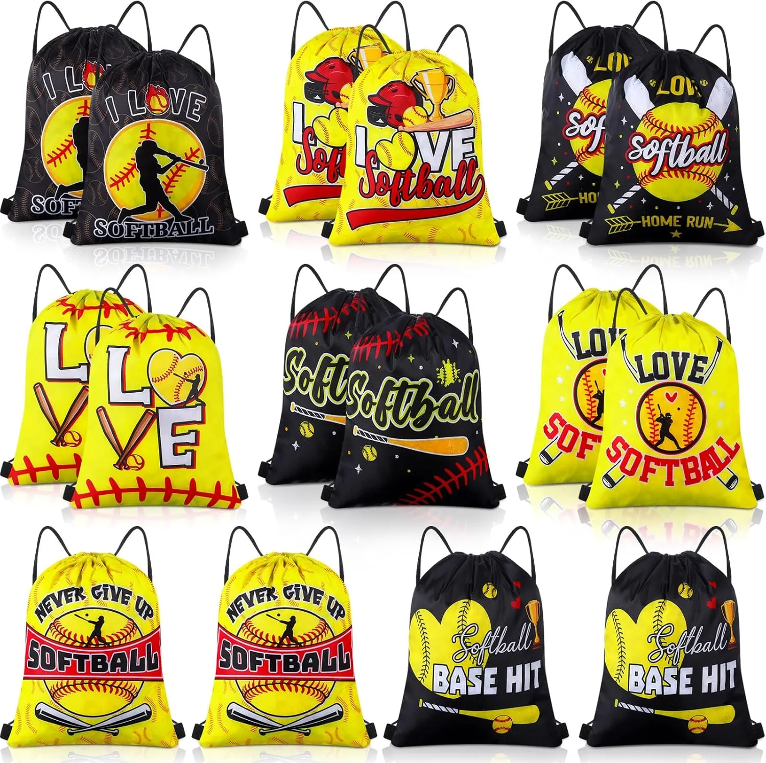 Honoson 16 Pcs Softball Drawstring backpack Softball Goodie Bags Baseball Gift Bags Drawstring Backpack Baseball Party Favors Snack for Sports Team Birthday Party Supplies