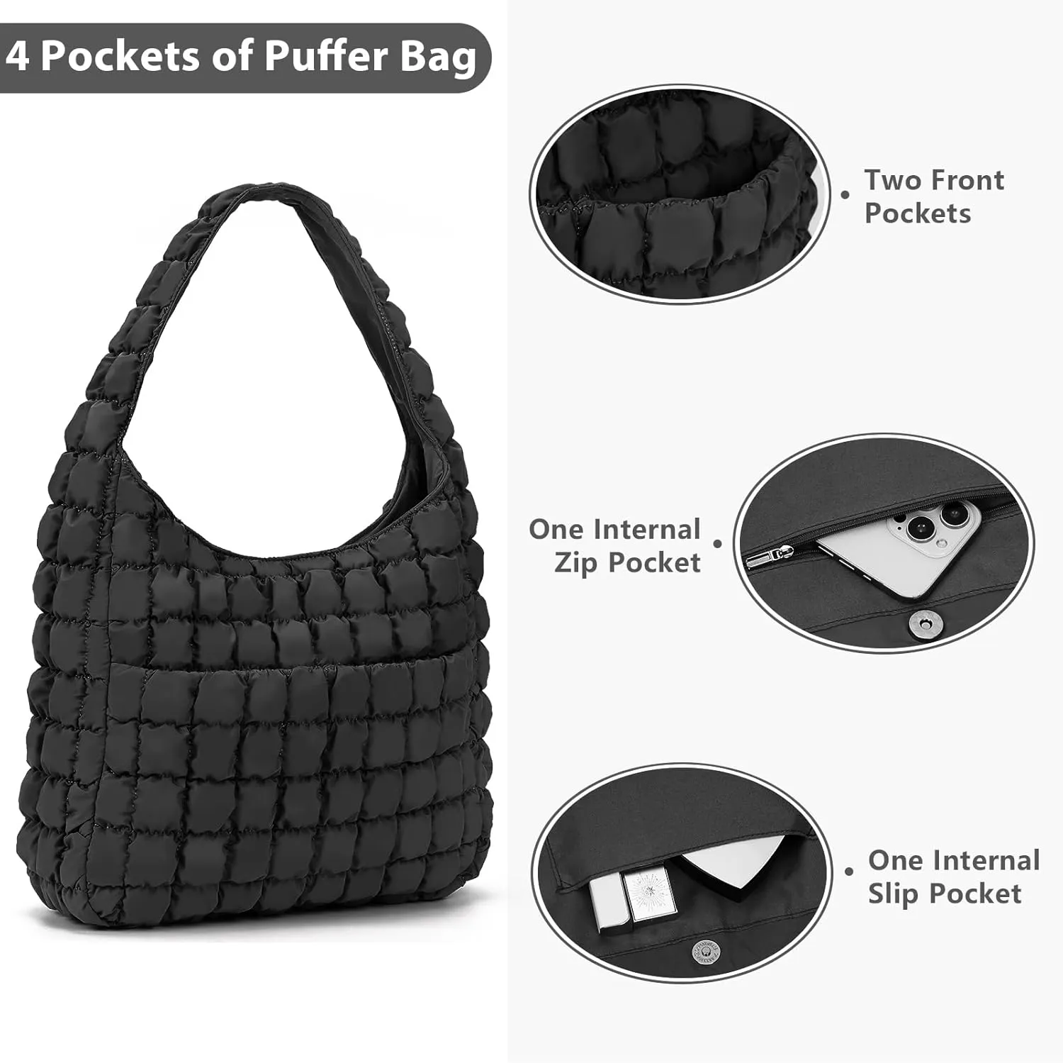 JQWYGB Quilted Tote Bag Large Hobo Bags for Women Puffer Shoulder Bag Quilted Carryall Bag Soft Puffy Padding Handbags