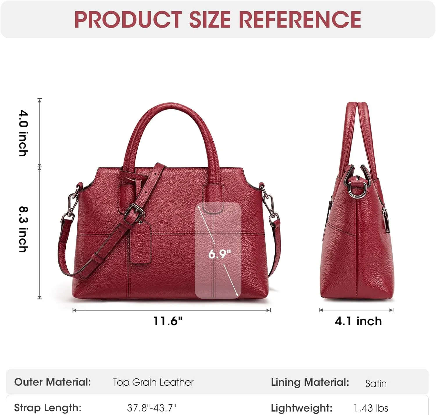Kattee Genuine Leather Handbags for Women, Soft Hobo Satchel Shoulder Crossbody Bags Ladies Purses