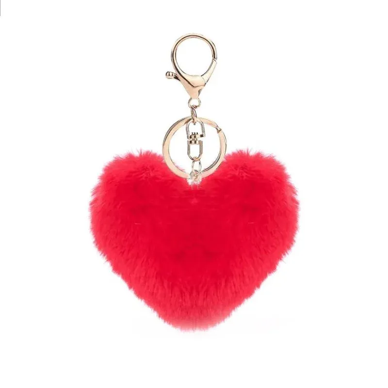 Kawaii Love Heart Pom Pom Keychain 💖✨ Fluffy Pompom Keyring for Girls - Adorable Bag Charm! 👜🎀