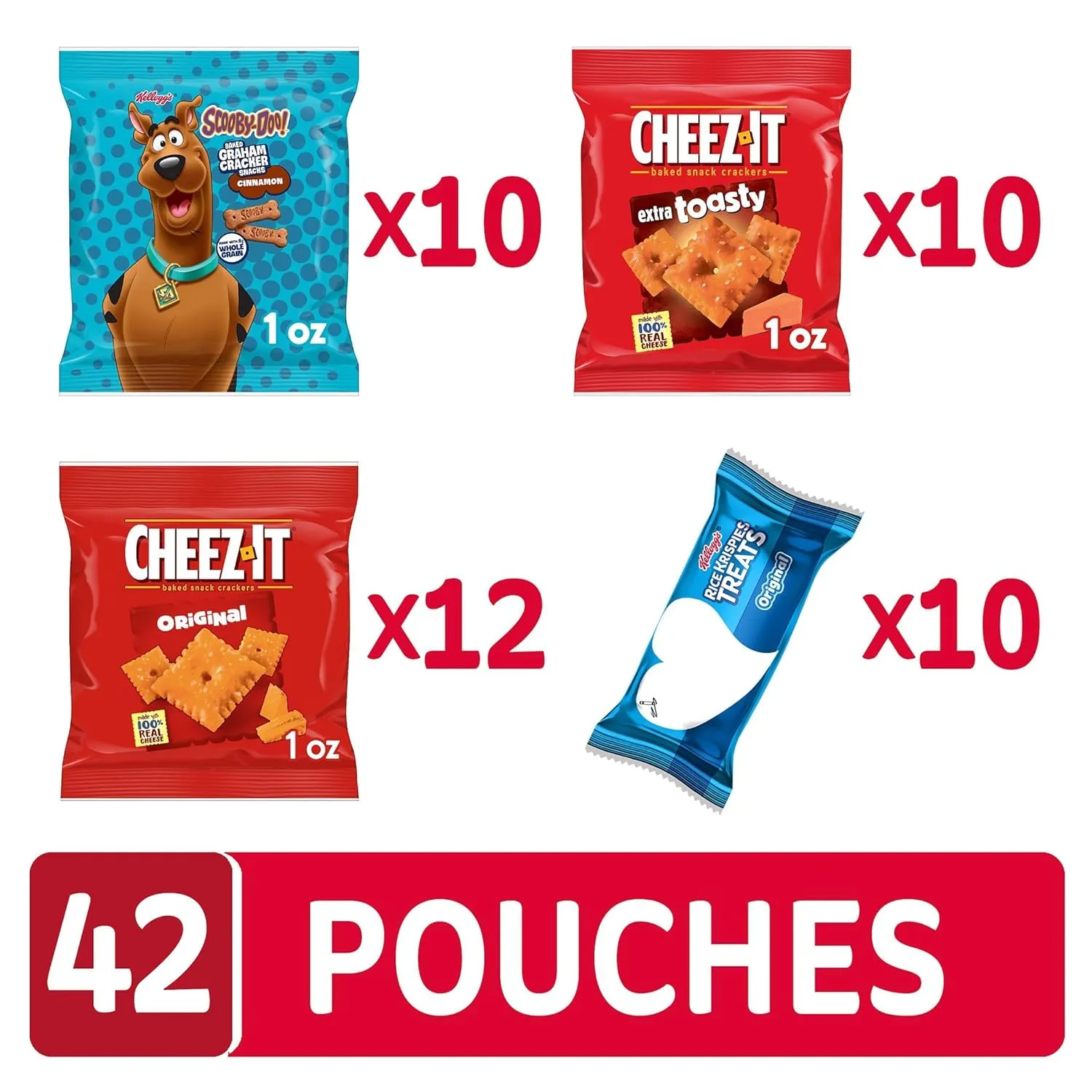 Kellogg's Cheez-It, Rice Krispies Treats & Scooby-Doo, Lunch Snacks, Bulk Variety Pack (42 Count)