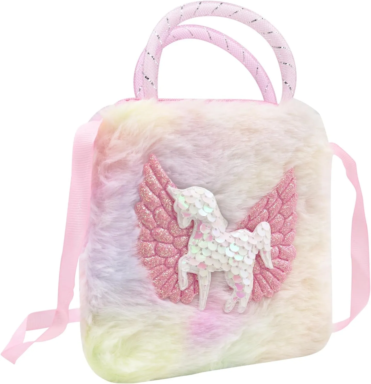 Kids Girls Colorful Plush Unicorn Cell Phone Bag Pouch Mini Crossbody Purse Handbag Wallet