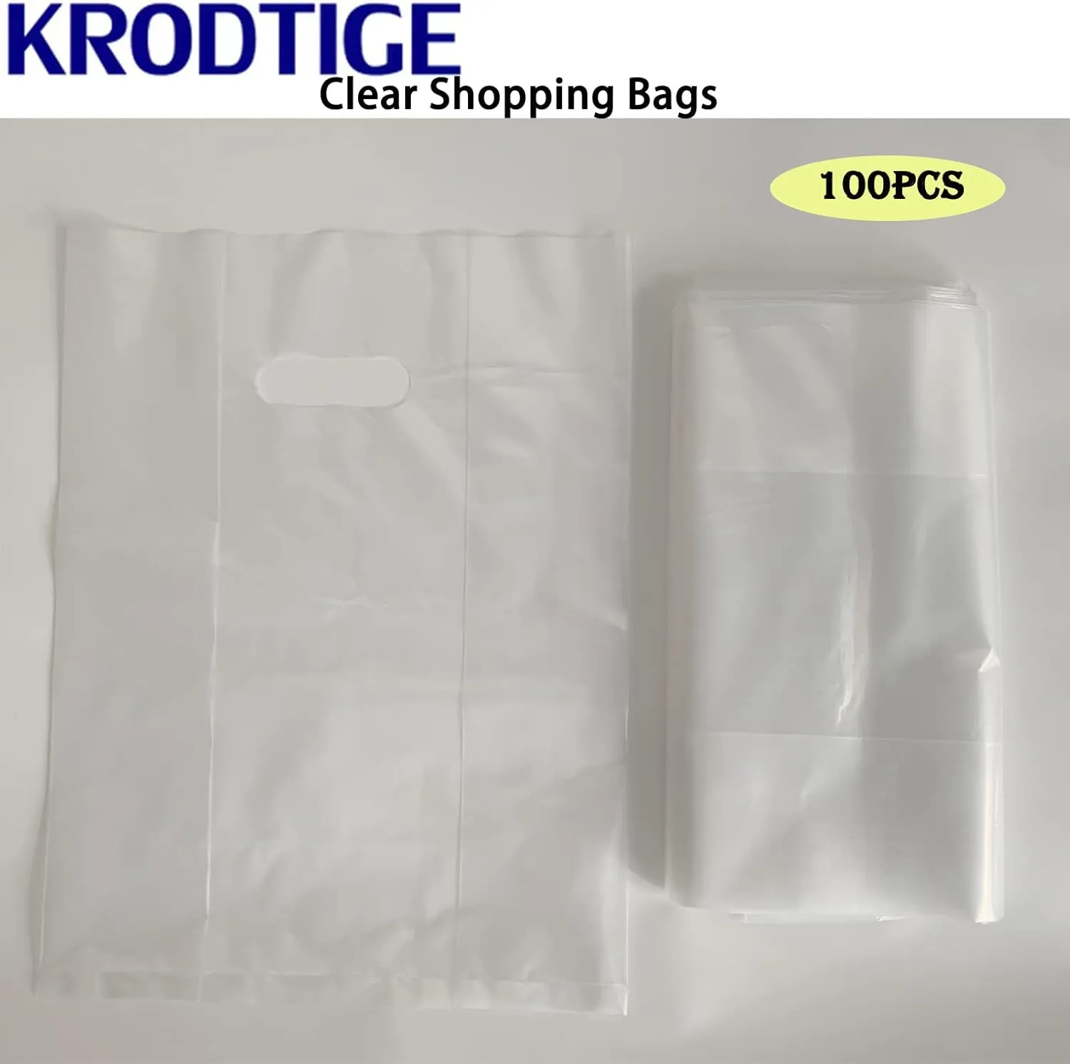 Krodtige 100 Pcs 11x15 inches Clear Merchandise Plastic Shopping Gusset Bags with Die Cut Handles- 2 Mil Thick,Perfect for Retail, Small Business,Gift,Boutique,Trade Show, Party Favors