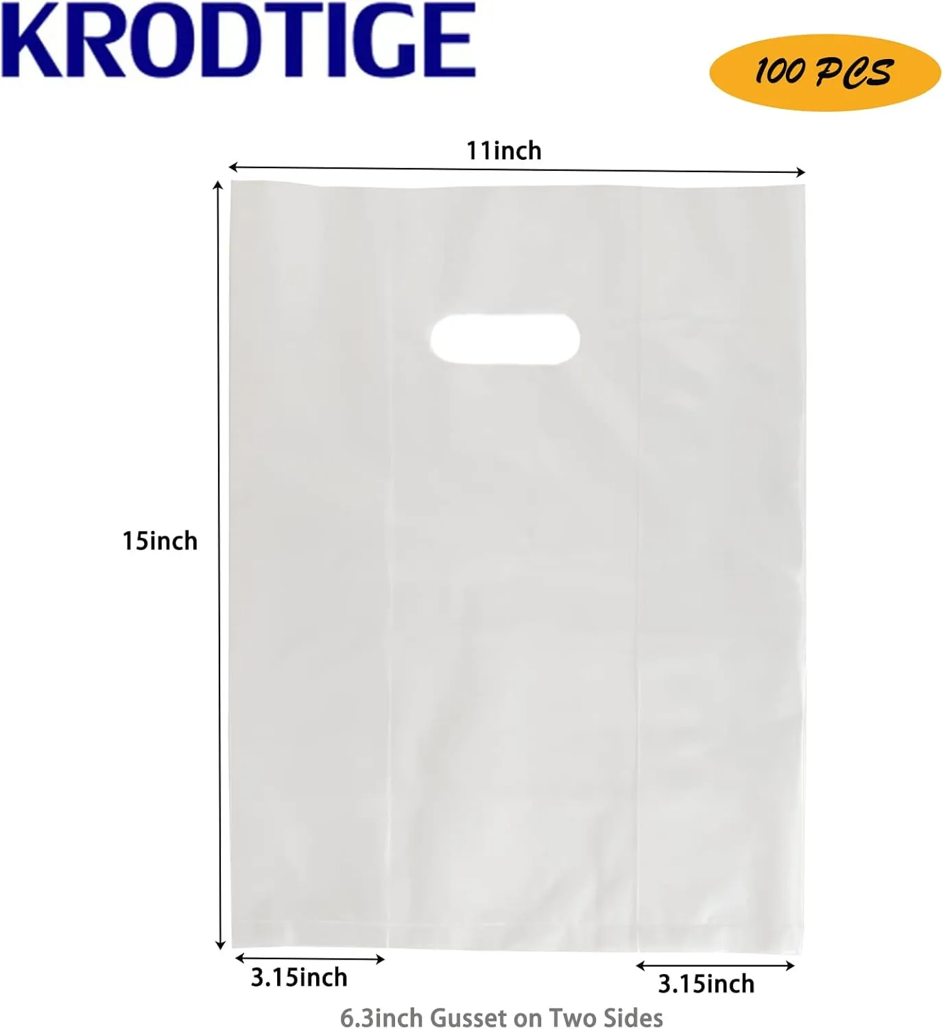 Krodtige 100 Pcs 11x15 inches Clear Merchandise Plastic Shopping Gusset Bags with Die Cut Handles- 2 Mil Thick,Perfect for Retail, Small Business,Gift,Boutique,Trade Show, Party Favors