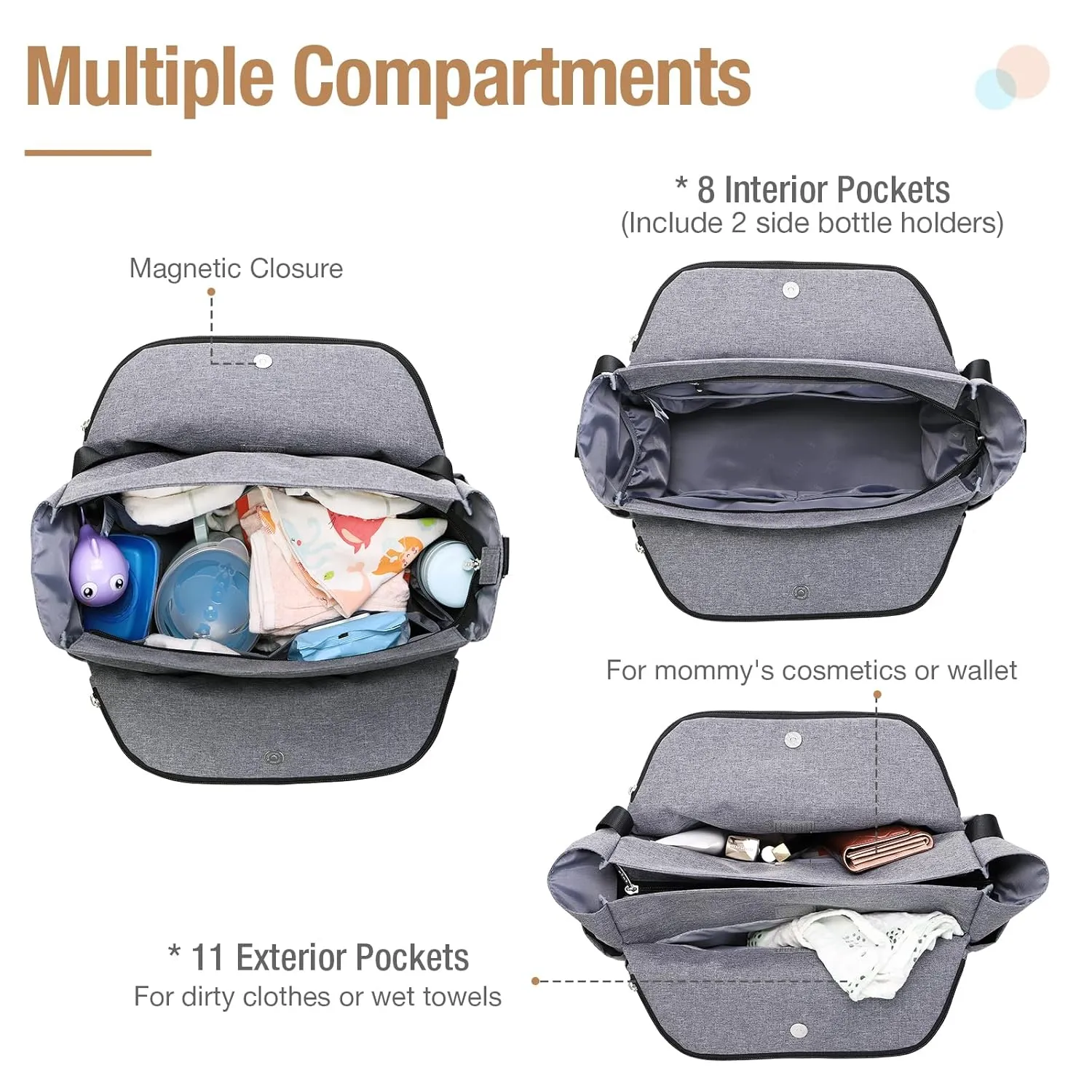 Lekebaby Diaper Bag Tote, Large Diaper Bags Waterproof,Large Mommy Bag for Hospital, Baby Bags for Mom Travel Diaper Tote Messenger Purse,Grey, Arrow Print