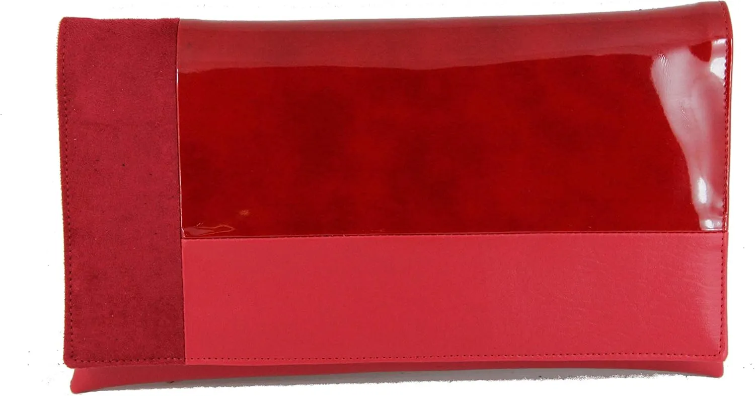 LONI Womens Contrast Clutch/Shoulder Bag in Faux Patent/Suede/Leather Wedding Party Prom Bag