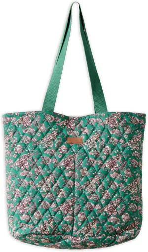 Maison d' Hermine Shopping Bag Cotton Quilted Tote Bag with Zipper Pockets & Small Pouch Grocery Bag for Work Travel Lunch