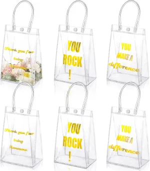 Maitys 21 Pcs Clear Employee Appreciation Gift Bags with Handle 5.12 x 7.48 Inches Small PVC Tote Bags Reusable Clear Party Favor Bags Transparent Gift Wrap Bags Goody Bag Appreciation Bags, 3 Styles