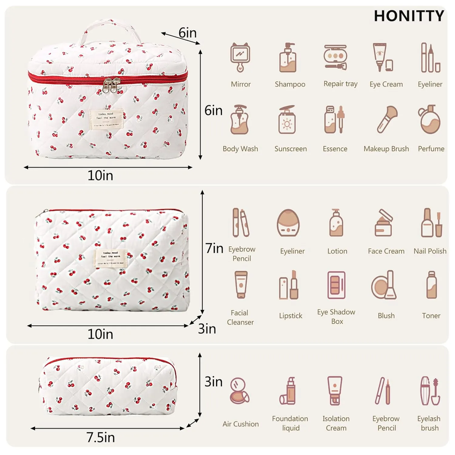 Makeup Bag,Quilted Cosmetic Bags,Large Floral Make Up Organize bag,Makeup Bag Set for Women,Flower Travel Toiletry Bag