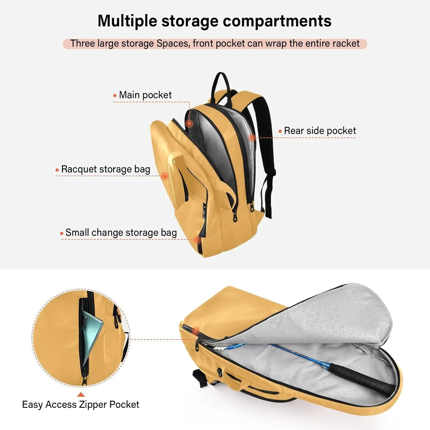 MCHIVER Tennis Bags for Men Women Tennis Backpack Hold 2 Rackets Pickleball Padel Bags 11.81 * 7.87 * 17.11in