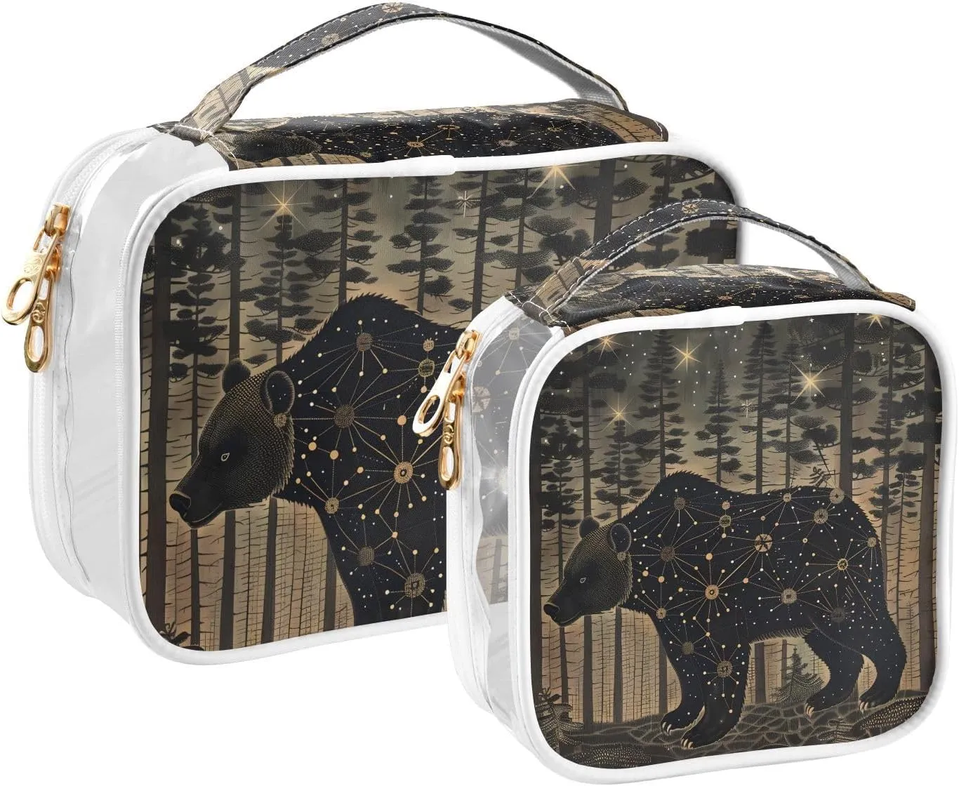 MNSRUU Clear Makeup Bags Bear Toiletry Bag for Women 2 PCS Waterproof Clear Bags Clear Travel Toiletry Bag Small Cosmetic Makeup Bag, Carry on Airport Airline Compliant Bag