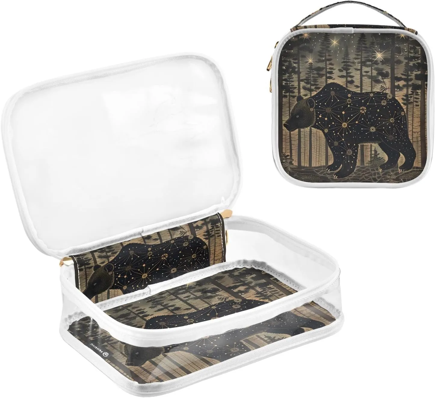 MNSRUU Clear Makeup Bags Bear Toiletry Bag for Women 2 PCS Waterproof Clear Bags Clear Travel Toiletry Bag Small Cosmetic Makeup Bag, Carry on Airport Airline Compliant Bag