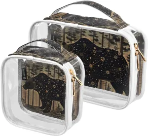 MNSRUU Clear Makeup Bags Bear Toiletry Bag for Women 2 PCS Waterproof Clear Bags Clear Travel Toiletry Bag Small Cosmetic Makeup Bag, Carry on Airport Airline Compliant Bag