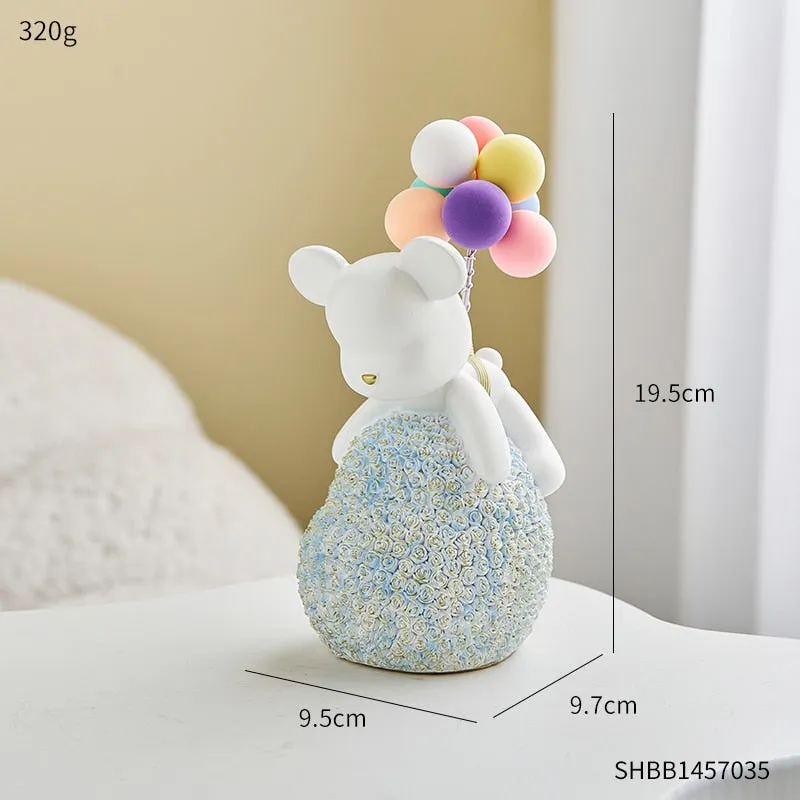 Modern Style Nordic Home Kawaii Balloon Bear Figurines Resin Ornament Office Desk Sculpture Accessories Living Room Statue Decor