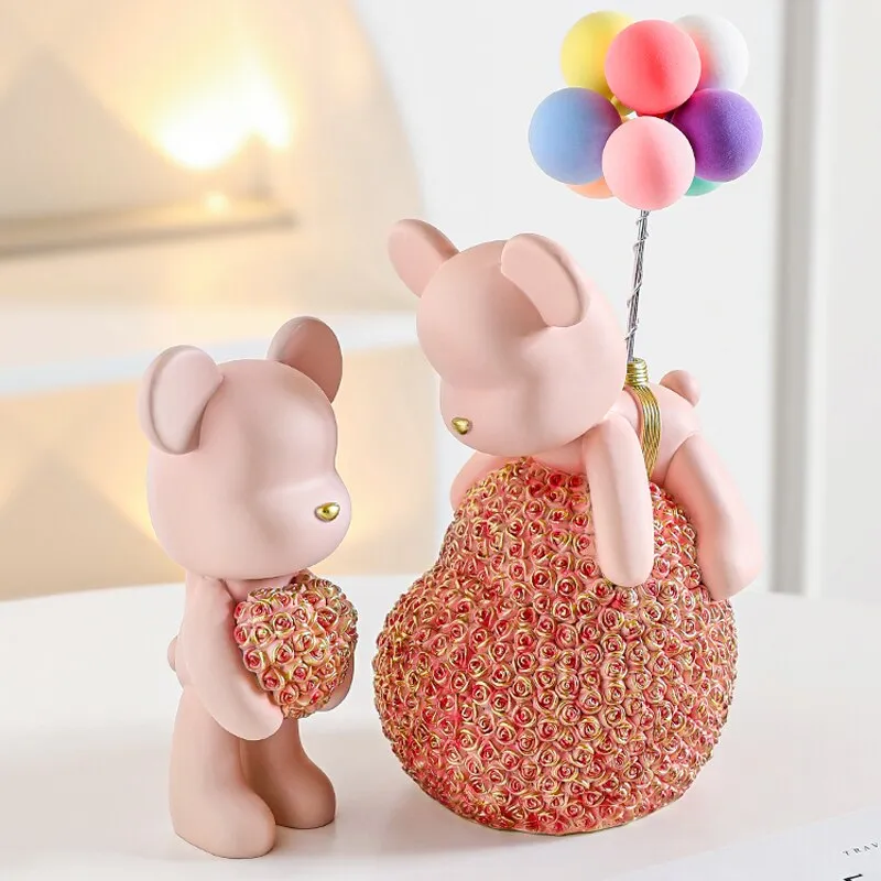 Modern Style Nordic Home Kawaii Balloon Bear Figurines Resin Ornament Office Desk Sculpture Accessories Living Room Statue Decor