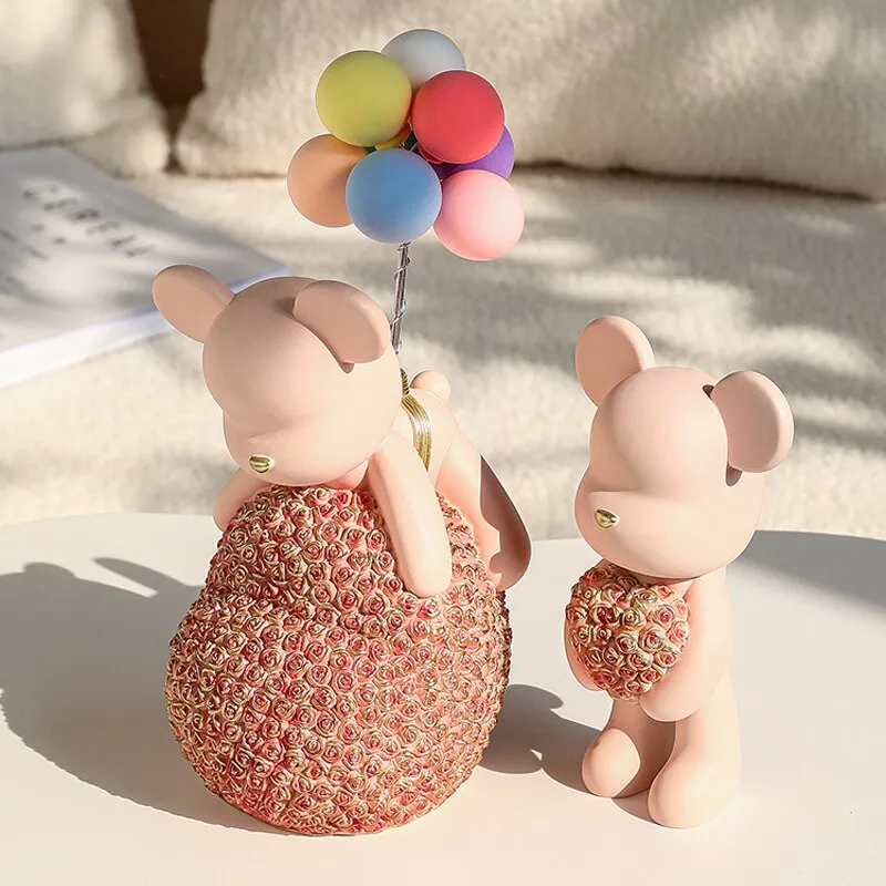 Modern Style Nordic Home Kawaii Balloon Bear Figurines Resin Ornament Office Desk Sculpture Accessories Living Room Statue Decor