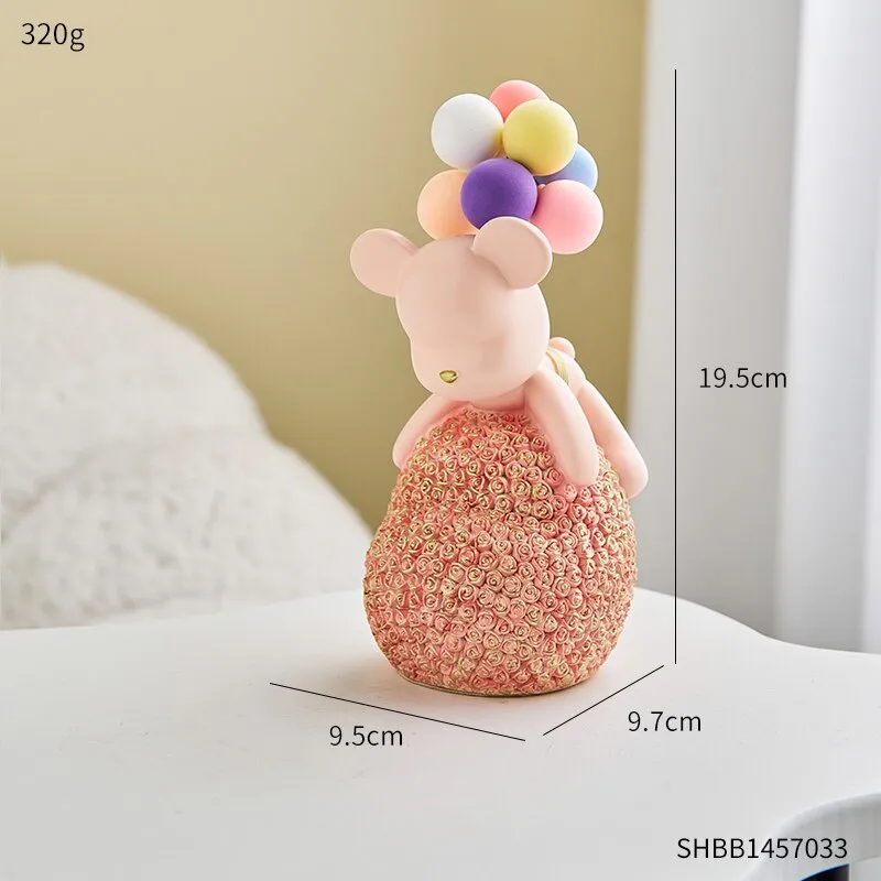 Modern Style Nordic Home Kawaii Balloon Bear Figurines Resin Ornament Office Desk Sculpture Accessories Living Room Statue Decor