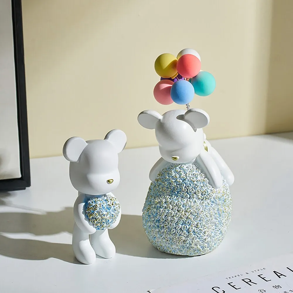 Modern Style Nordic Home Kawaii Balloon Bear Figurines Resin Ornament Office Desk Sculpture Accessories Living Room Statue Decor