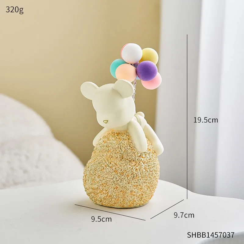 Modern Style Nordic Home Kawaii Balloon Bear Figurines Resin Ornament Office Desk Sculpture Accessories Living Room Statue Decor