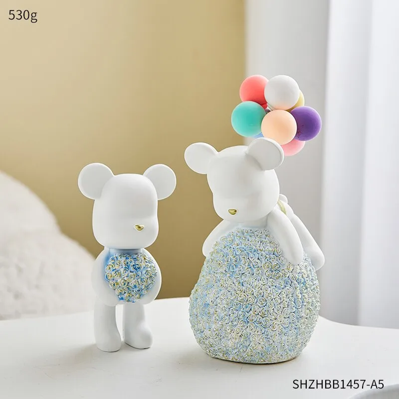 Modern Style Nordic Home Kawaii Balloon Bear Figurines Resin Ornament Office Desk Sculpture Accessories Living Room Statue Decor