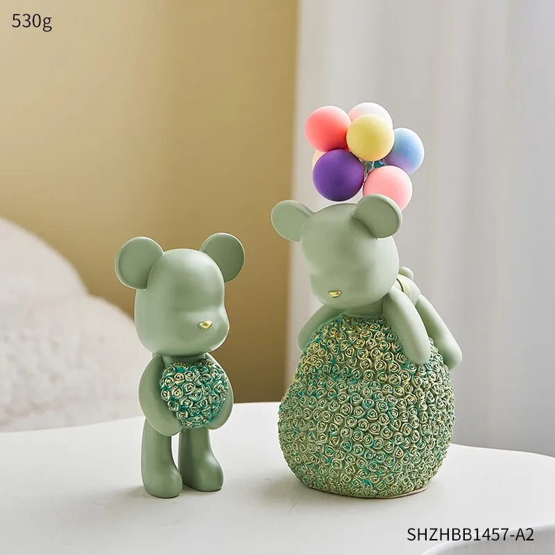 Modern Style Nordic Home Kawaii Balloon Bear Figurines Resin Ornament Office Desk Sculpture Accessories Living Room Statue Decor