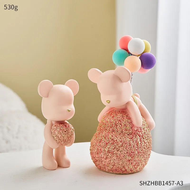 Modern Style Nordic Home Kawaii Balloon Bear Figurines Resin Ornament Office Desk Sculpture Accessories Living Room Statue Decor
