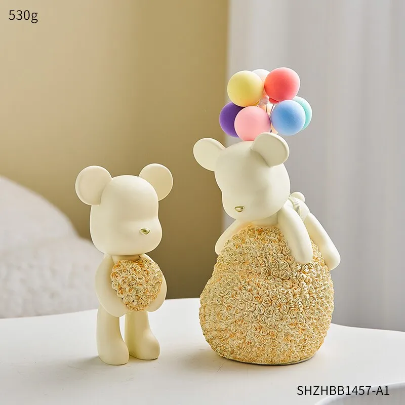 Modern Style Nordic Home Kawaii Balloon Bear Figurines Resin Ornament Office Desk Sculpture Accessories Living Room Statue Decor