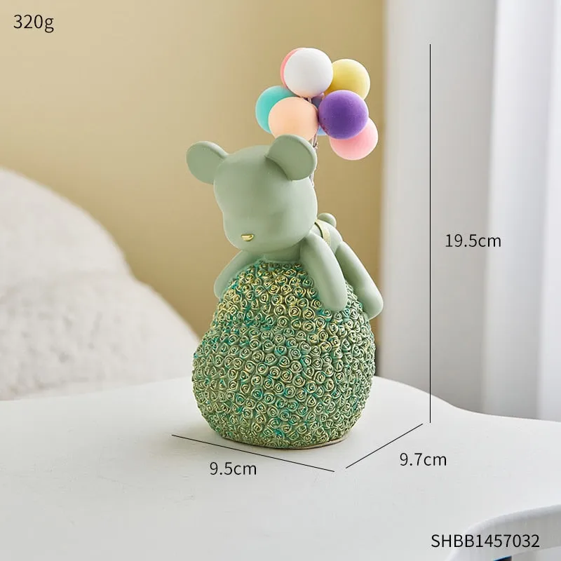 Modern Style Nordic Home Kawaii Balloon Bear Figurines Resin Ornament Office Desk Sculpture Accessories Living Room Statue Decor