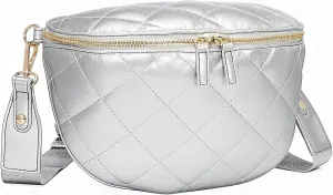 molshine Women's Quilted Crossbody Bum Bags, Trendy Puffer Belt Sling Bag Shoulder Bag Waist Pack Chest Bag Fanny Pack Purse (Silver)