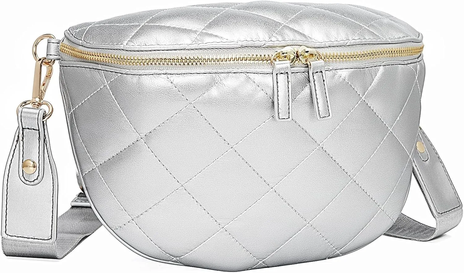 molshine Women's Quilted Crossbody Bum Bags, Trendy Puffer Belt Sling Bag Shoulder Bag Waist Pack Chest Bag Fanny Pack Purse (Silver)