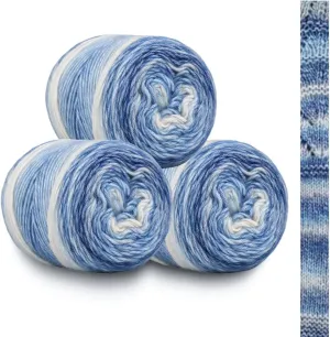 Multicolour Gradient Rainbow Yarn - Soft Cake Yarn, 60%Cotton 30�rylic 10%Wool Blend, 100g Ball, Perfect for Crochet Scarves, Shawls and Garments (1163J, 3 Balls)