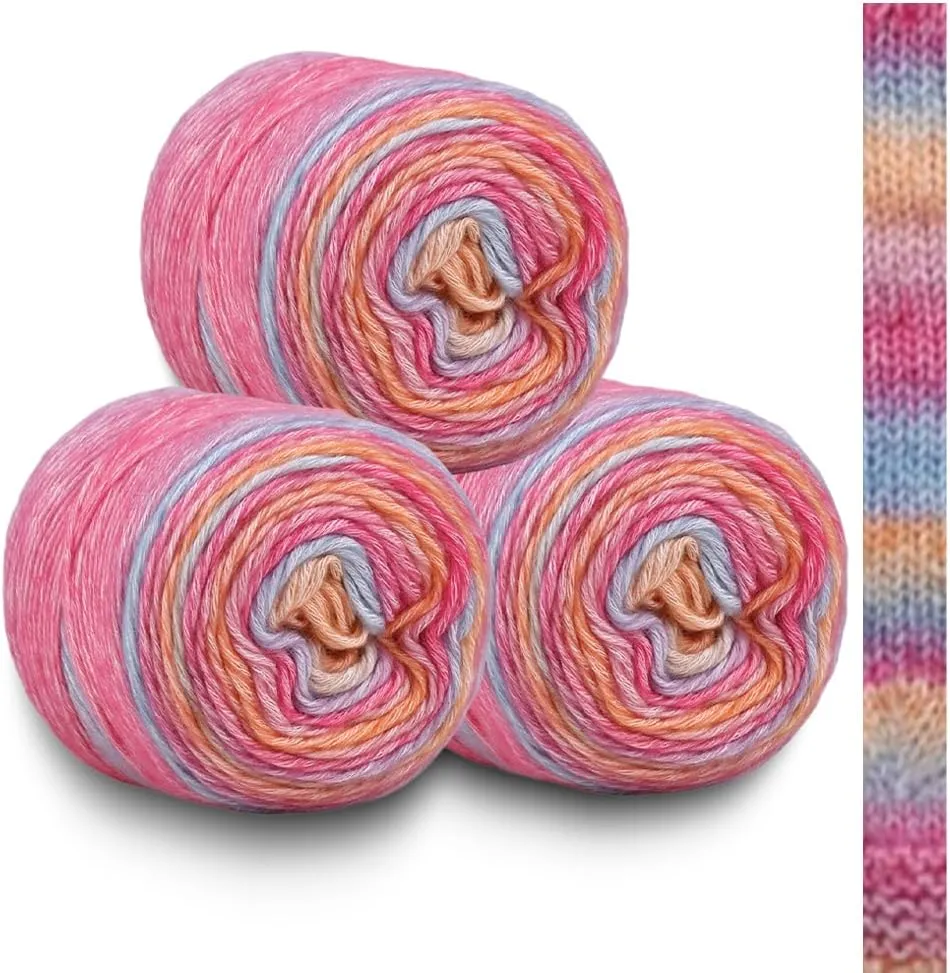 Multicolour Yarn for Crochet & Knitting - Gradient Rainbow, Soft Cake, 60% Cotton, 30% Acrylic, 10% Wool Blend - 100g Ball, Perfect for Scarves, Shawls & Garments (1155C, 3 Balls)