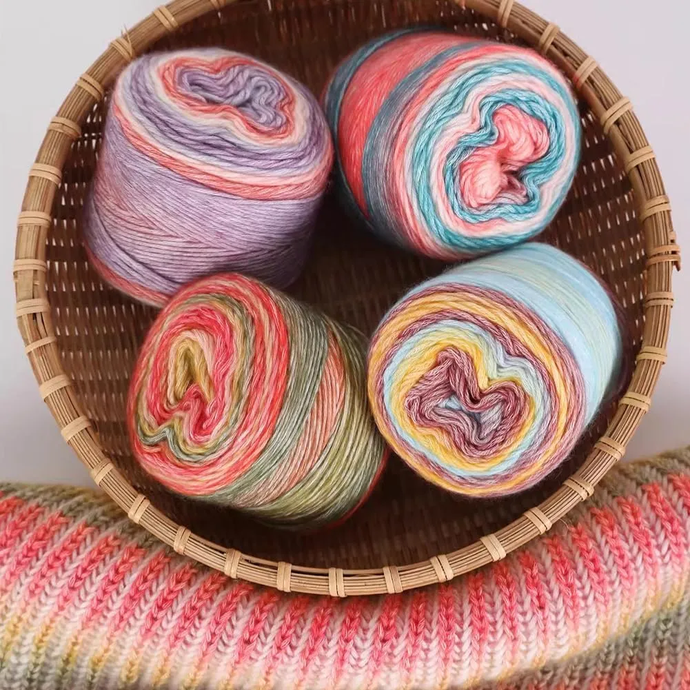 Multicolour Yarn for Crochet & Knitting - Gradient Rainbow, Soft Cake, 60% Cotton, 30% Acrylic, 10% Wool Blend - 100g Ball, Perfect for Scarves, Shawls & Garments (1155C, 3 Balls)