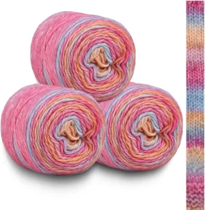 Multicolour Yarn for Crochet & Knitting - Gradient Rainbow, Soft Cake, 60% Cotton, 30% Acrylic, 10% Wool Blend - 100g Ball, Perfect for Scarves, Shawls & Garments (1155C, 3 Balls)