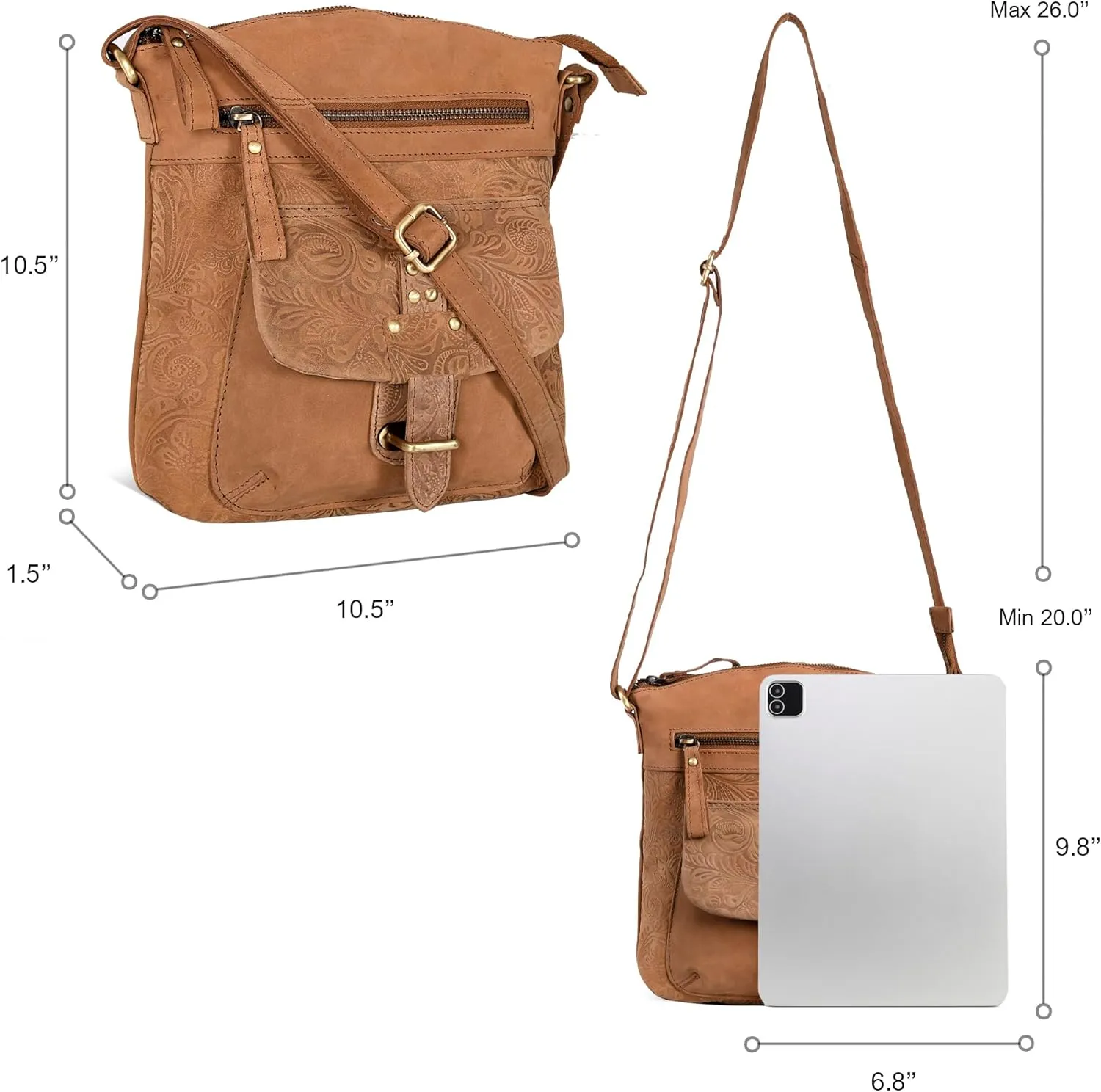 Oak Leathers Leather Crossbody Bag For Women With Adjustable Sling Strap - Medium Size Crossover Shoulder Handbag Purse