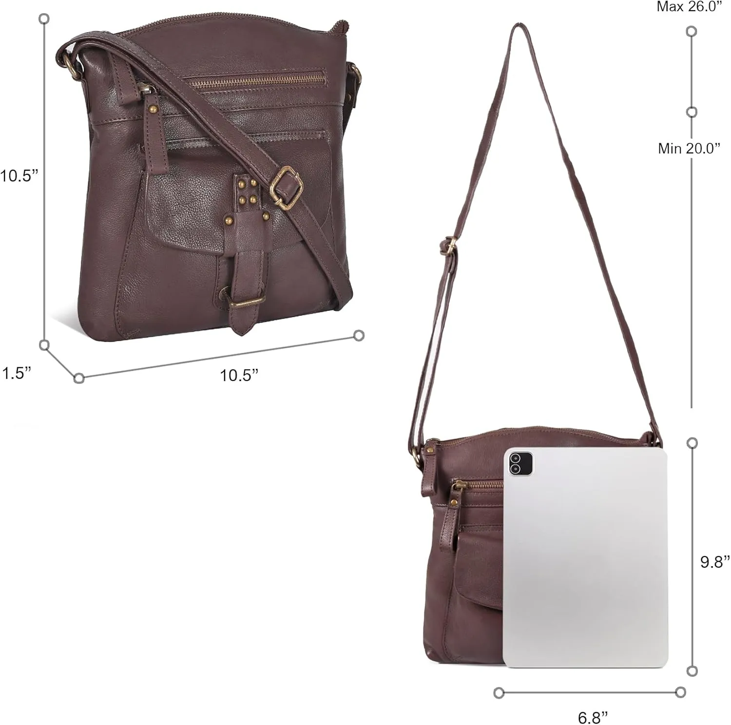 Oak Leathers Leather Crossbody Bag For Women With Adjustable Sling Strap - Medium Size Crossover Shoulder Handbag Purse