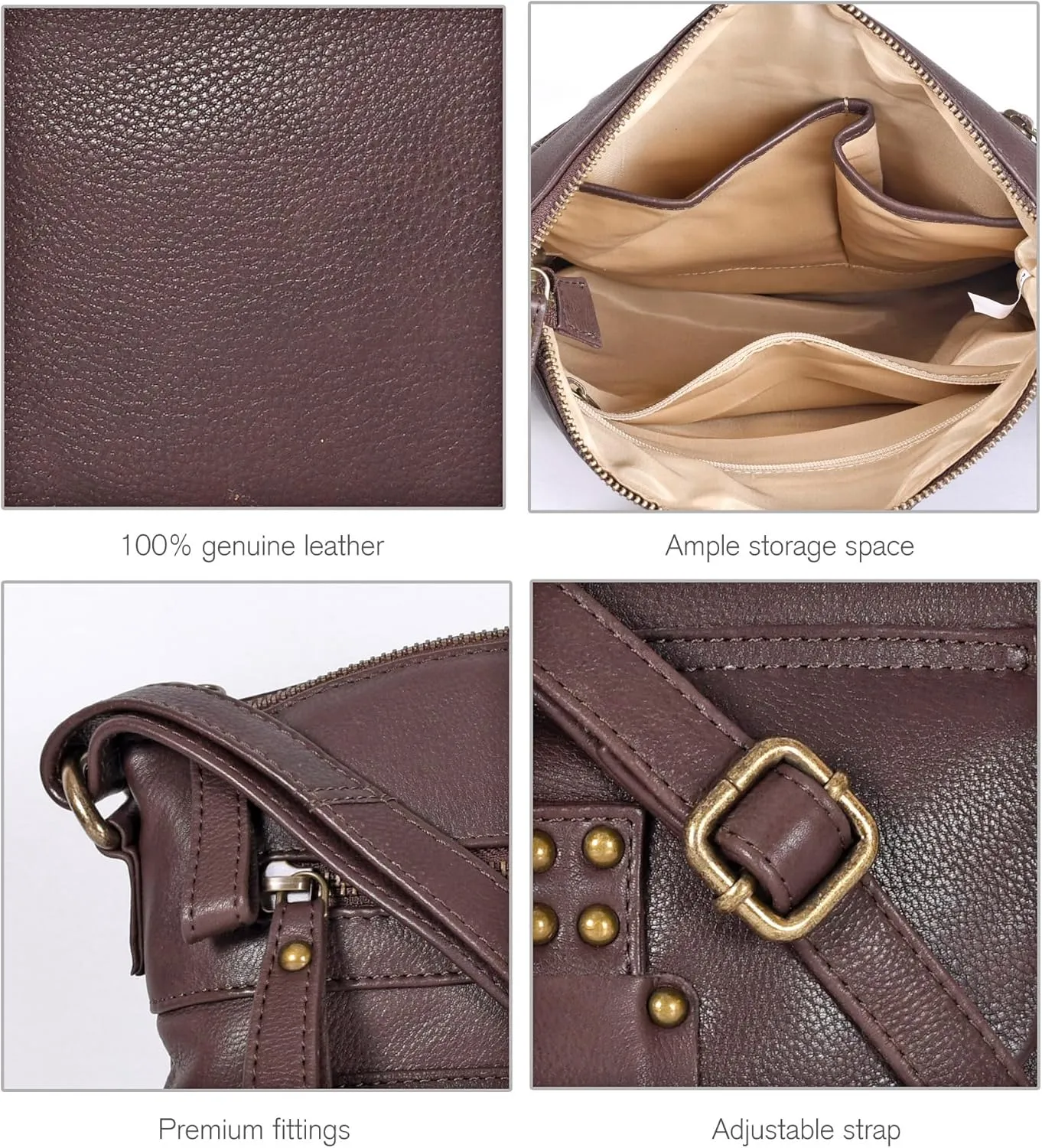 Oak Leathers Leather Crossbody Bag For Women With Adjustable Sling Strap - Medium Size Crossover Shoulder Handbag Purse