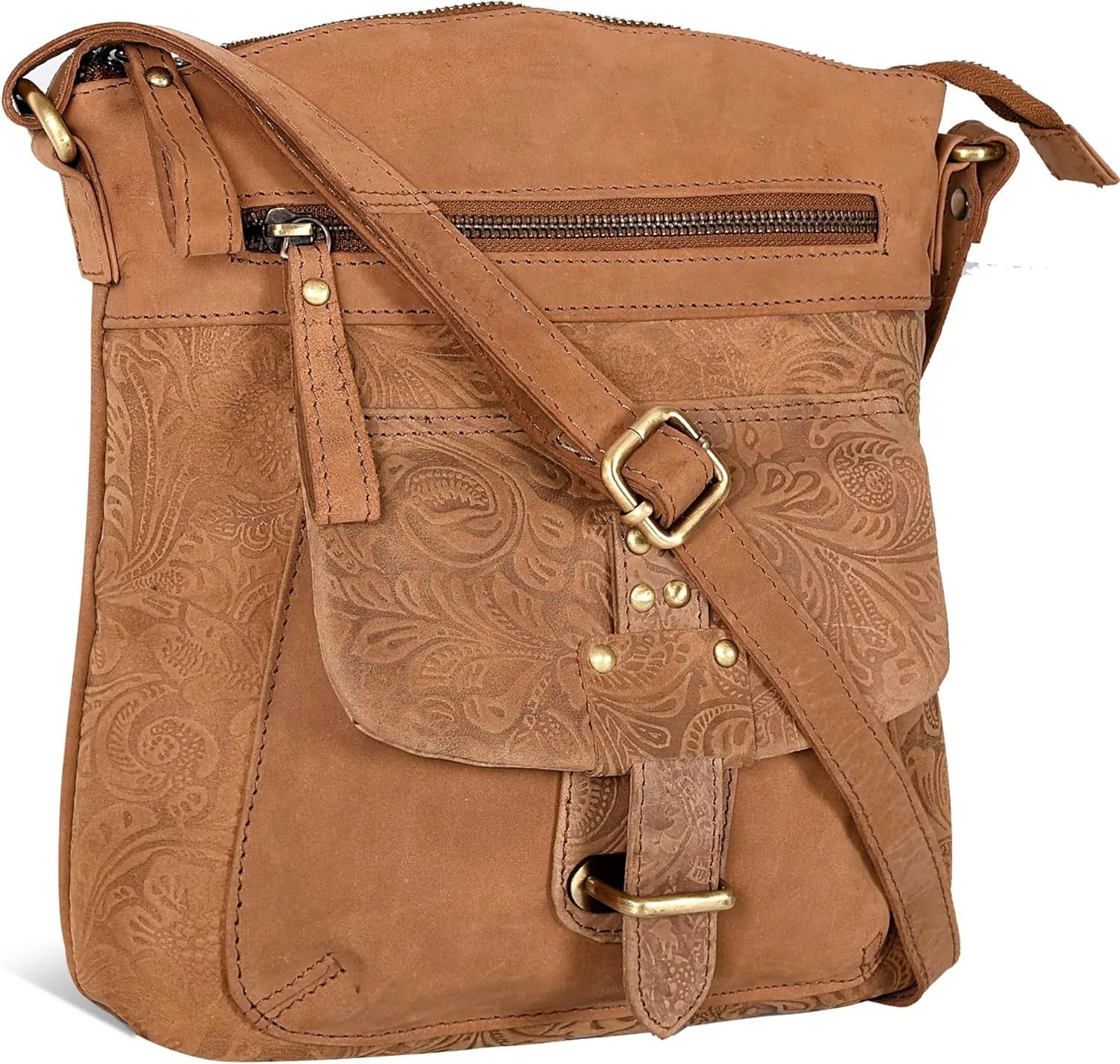 Oak Leathers Leather Crossbody Bag For Women With Adjustable Sling Strap - Medium Size Crossover Shoulder Handbag Purse