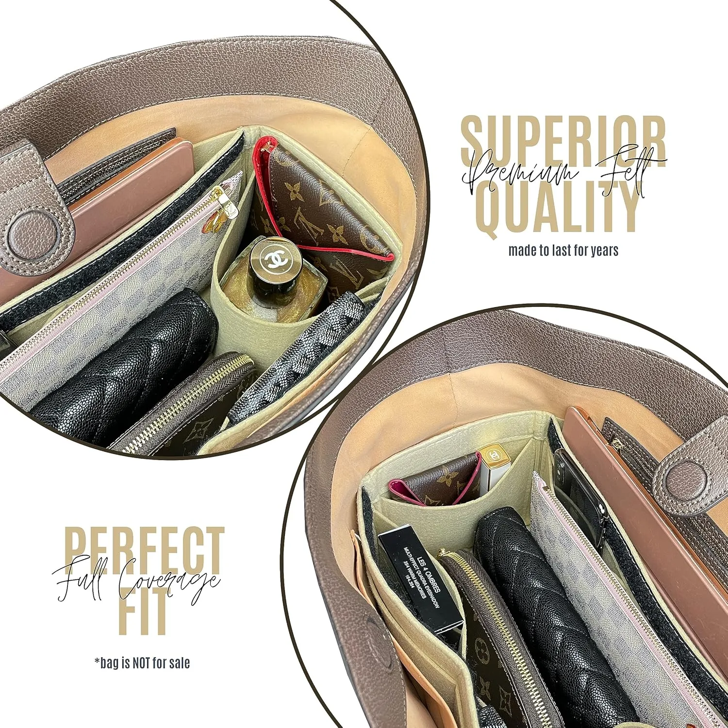 Ophidia GG Medium Tote Bag Organizer, Ophidia GG Large Tote Bag Organizer, Handmade 3mm Premium Felt Snug Sturdy Gold Zipper (For Medium Ophidia, Red)