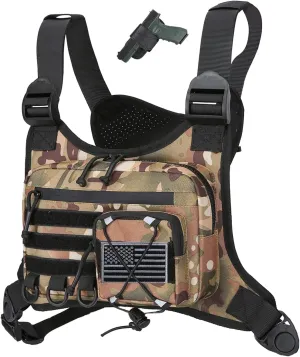 Outdoor Sports Chest Bag for Men, Chest Vest Holster Fits Most Pistols, EDC Travel Chest Pack for Running, Hiking