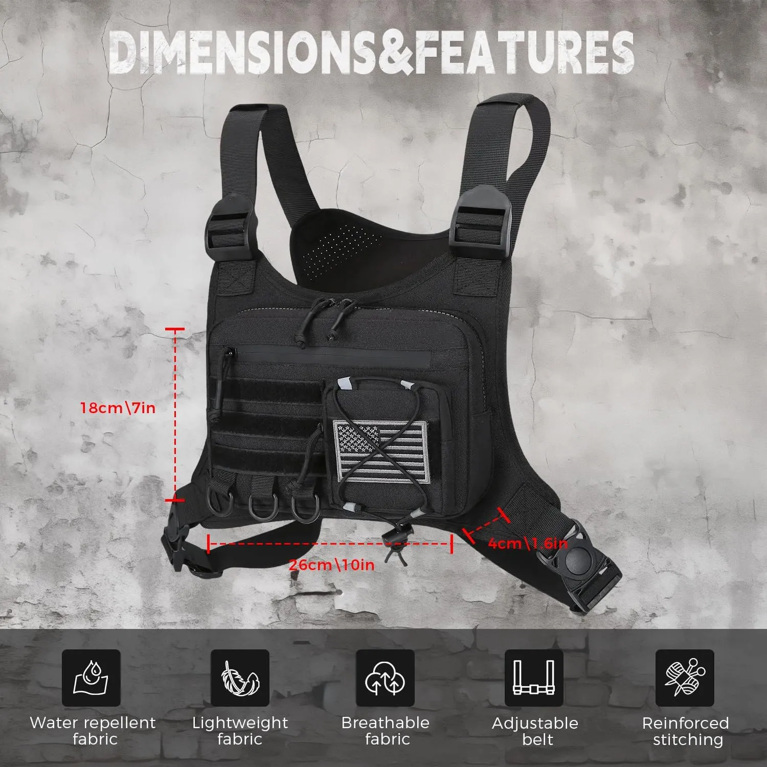 Outdoor Sports Chest Bag for Men, Chest Vest Holster Fits Most Pistols, EDC Travel Chest Pack for Running, Hiking