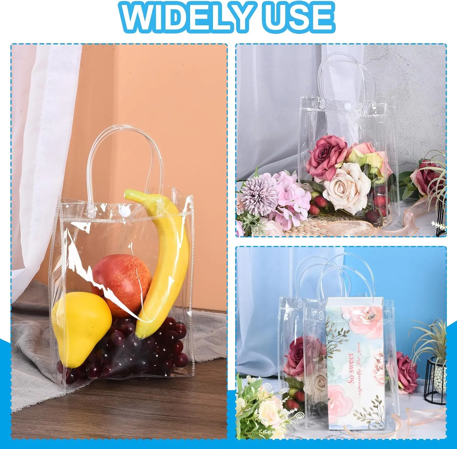 PATIKIL 10 Pack Clear PVC Gift Bags, 11" x 7.9" x 3.9" Reusable Mini Transparent Plastic Gift Wrap Tote Bag with Handles for Shopping Party Wedding