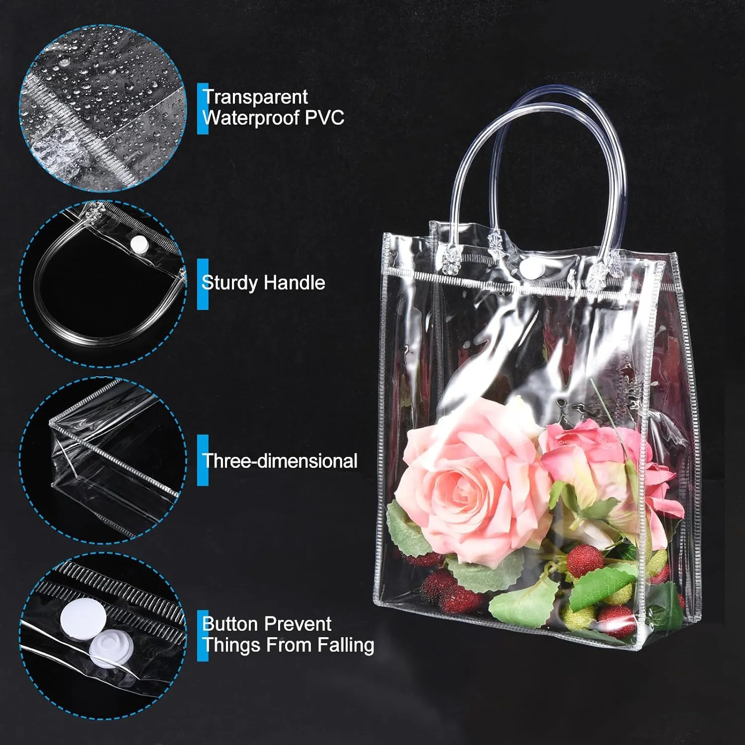 PATIKIL 10 Pack Clear PVC Gift Bags, 11" x 7.9" x 3.9" Reusable Mini Transparent Plastic Gift Wrap Tote Bag with Handles for Shopping Party Wedding