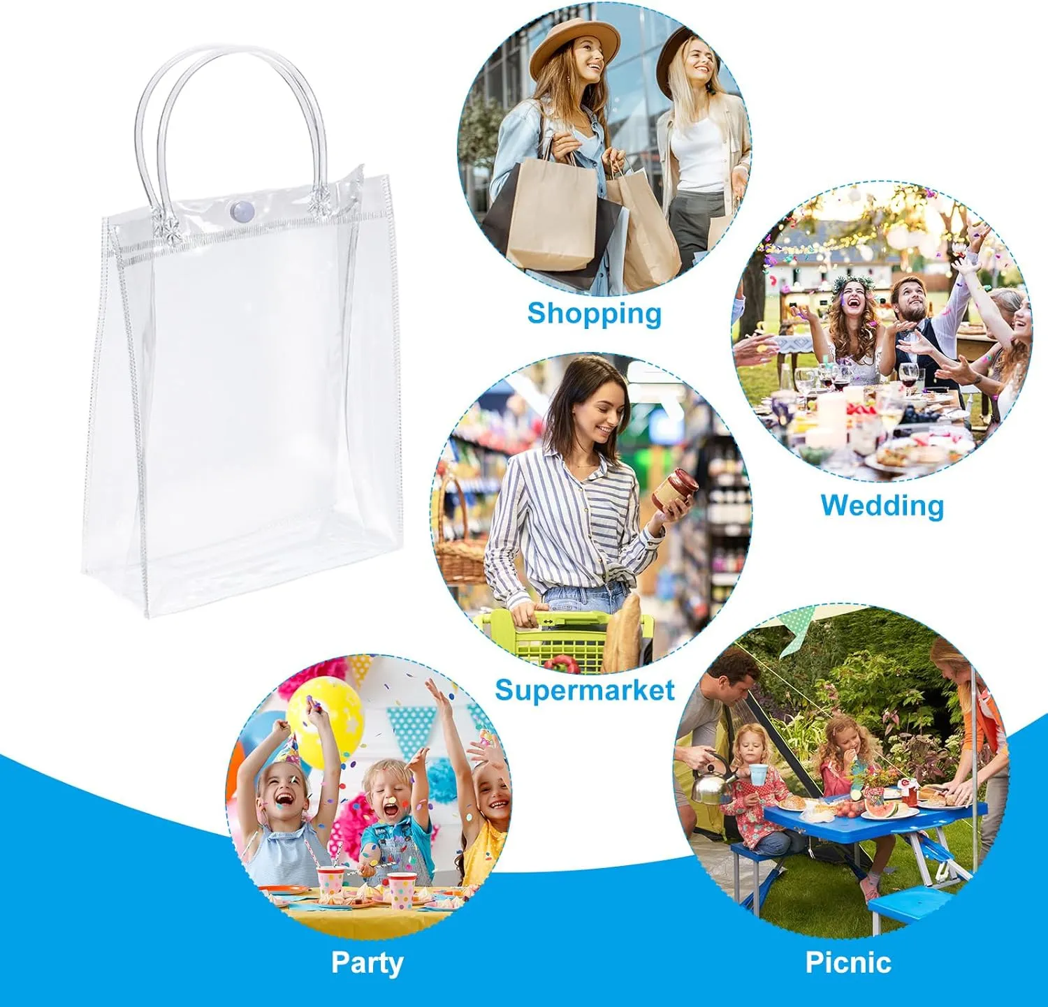 PATIKIL 10 Pack Clear PVC Gift Bags, 11" x 7.9" x 3.9" Reusable Mini Transparent Plastic Gift Wrap Tote Bag with Handles for Shopping Party Wedding