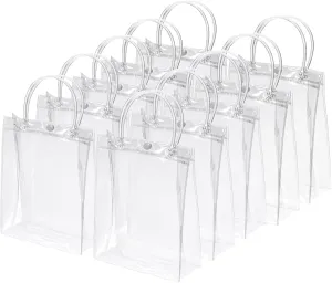PATIKIL 10 Pack Clear PVC Gift Bags, 11" x 7.9" x 3.9" Reusable Mini Transparent Plastic Gift Wrap Tote Bag with Handles for Shopping Party Wedding