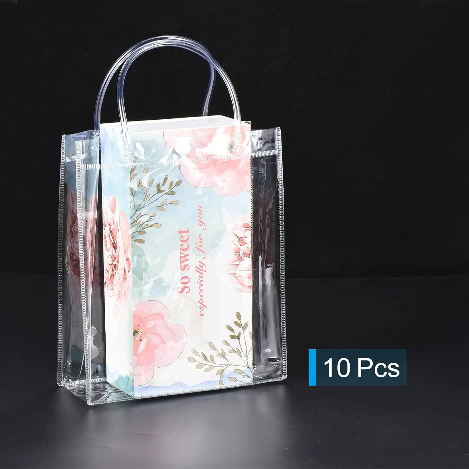 PATIKIL 10 Pack Clear PVC Gift Bags, 11" x 7.9" x 3.9" Reusable Mini Transparent Plastic Gift Wrap Tote Bag with Handles for Shopping Party Wedding