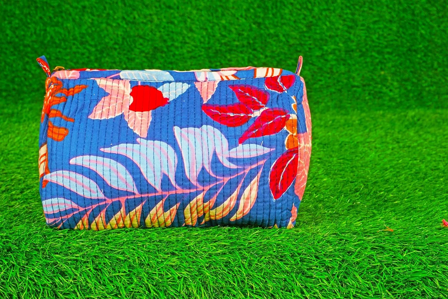 Pieces Indian Handmade Cotton Quilted Handmade Floral Hand Block Print Toiletry Bag,Cosmetic Pouch Bag Makeup Bag For Women (1, Blue Printed), 85485
