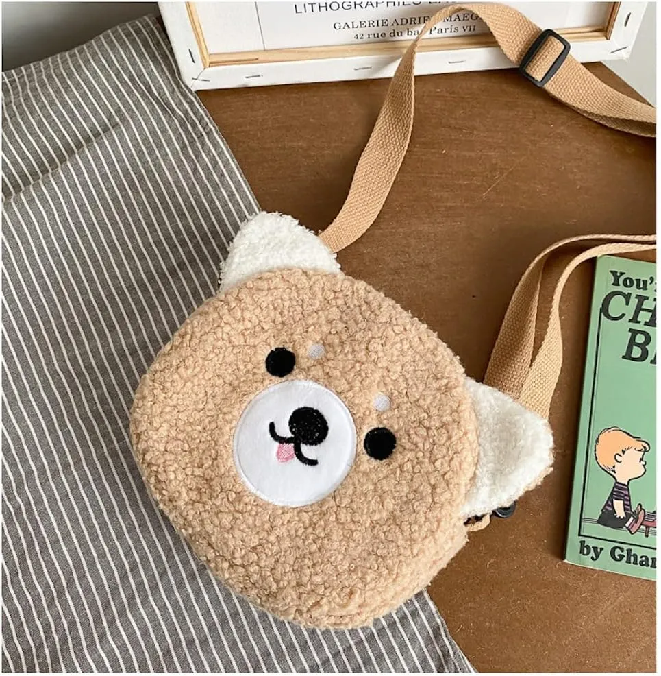 Plushie Crossbody Bag Japanese Kawaii Cat Shoulder Purse Stuffed Handbag Fluffy Lamb Like Black Shoulder Bags